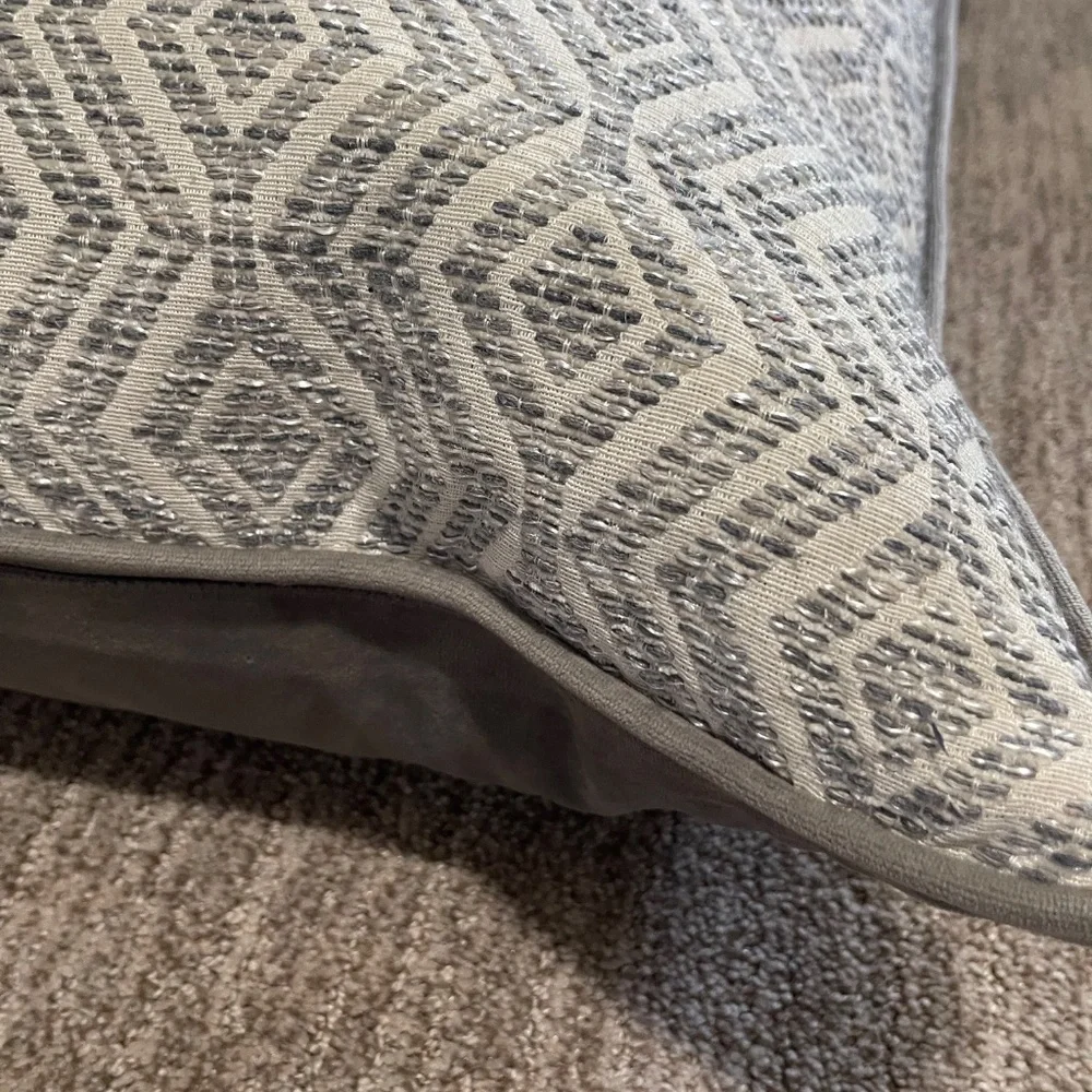 Silver Gray & White Decorative Throw Pillow –‎ Feather Filled – 22.5